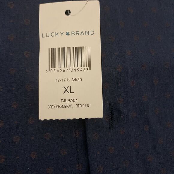 Lucky Brand Mens Button Up Shirt XL 34/35 17-17.5 Slim Fit Stretch Navy Blue - Picture 11 of 13